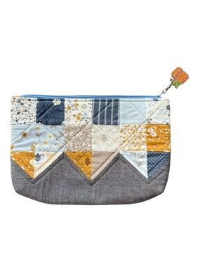 Handmade Quilted Wilma Pouch With Enamel Happy Pumpkin Charm 11”x8”